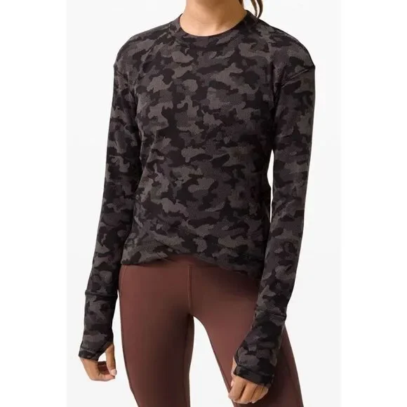 Lululemon Close to Crossing seamless gray Camo Jacquard long sleeve SHIRT TOP sz - Picture 1 of 7